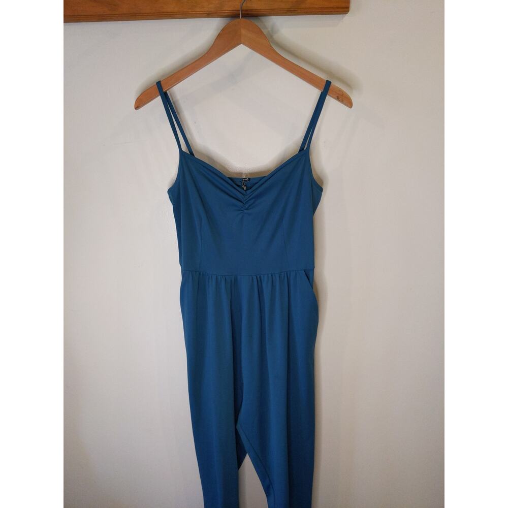 Vintage 80s Teal Blue Stirrup Jumpsuit Spaghetti Strap Dance Women's S